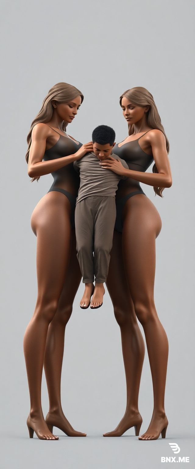 Long Prompt — تسلّمه لصديقتها بكل سهولة  Copy: Two towering, strong women stand side by side as the first one lifts the man effortlessly and passes him into the arms of her equally powerful friend. Their movements are smooth, coordinated, and show absolute mastery of strength. The transfer looks easy and controlled, as if the man weighs nothing.