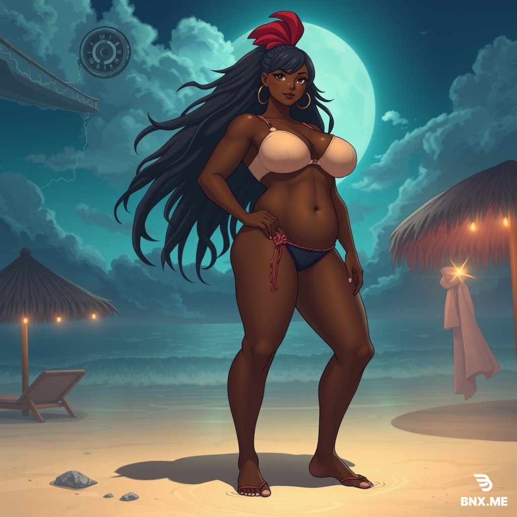 Futanari dark skinned on the beach  anime big boobs big ass giant cock