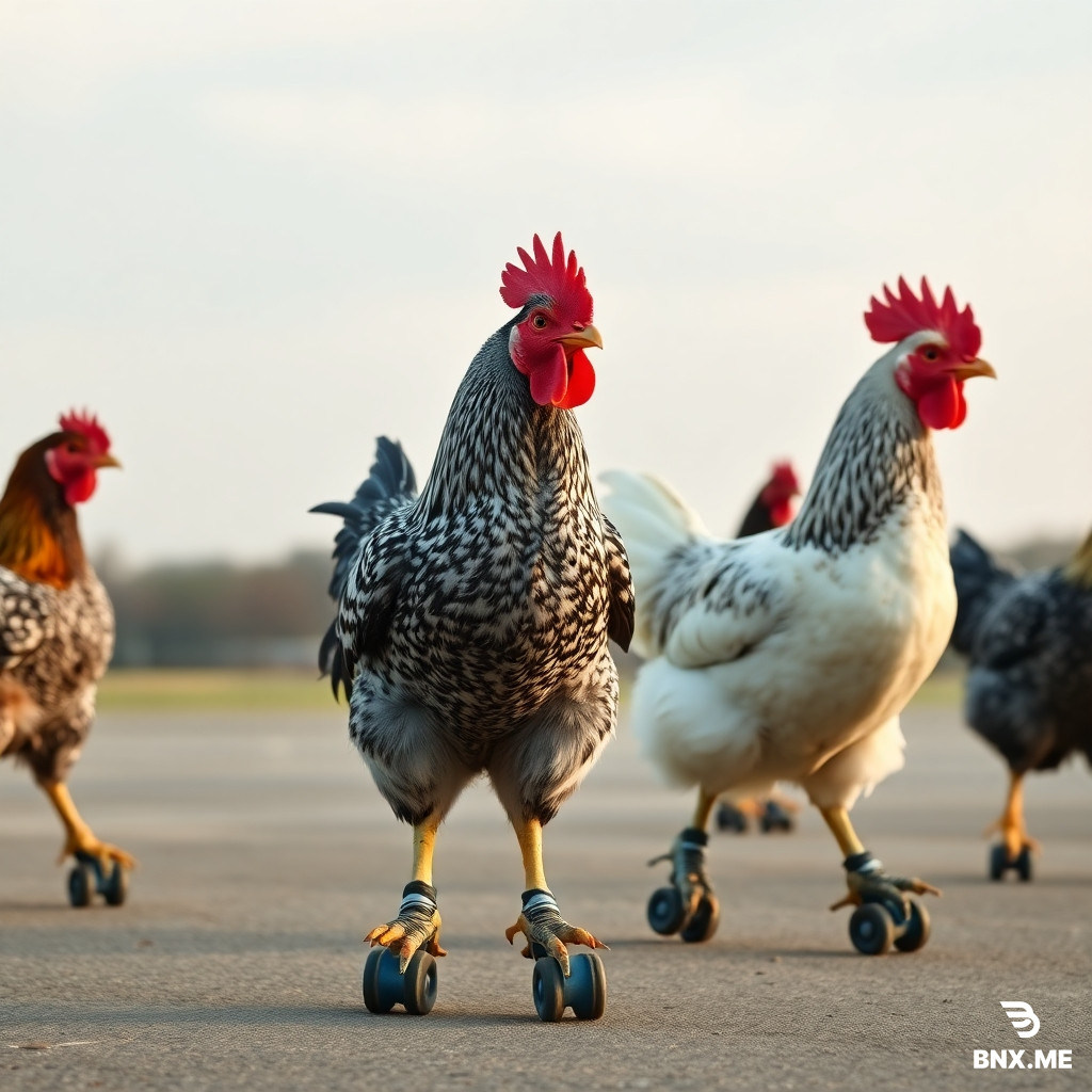 picture of roller skating chickens