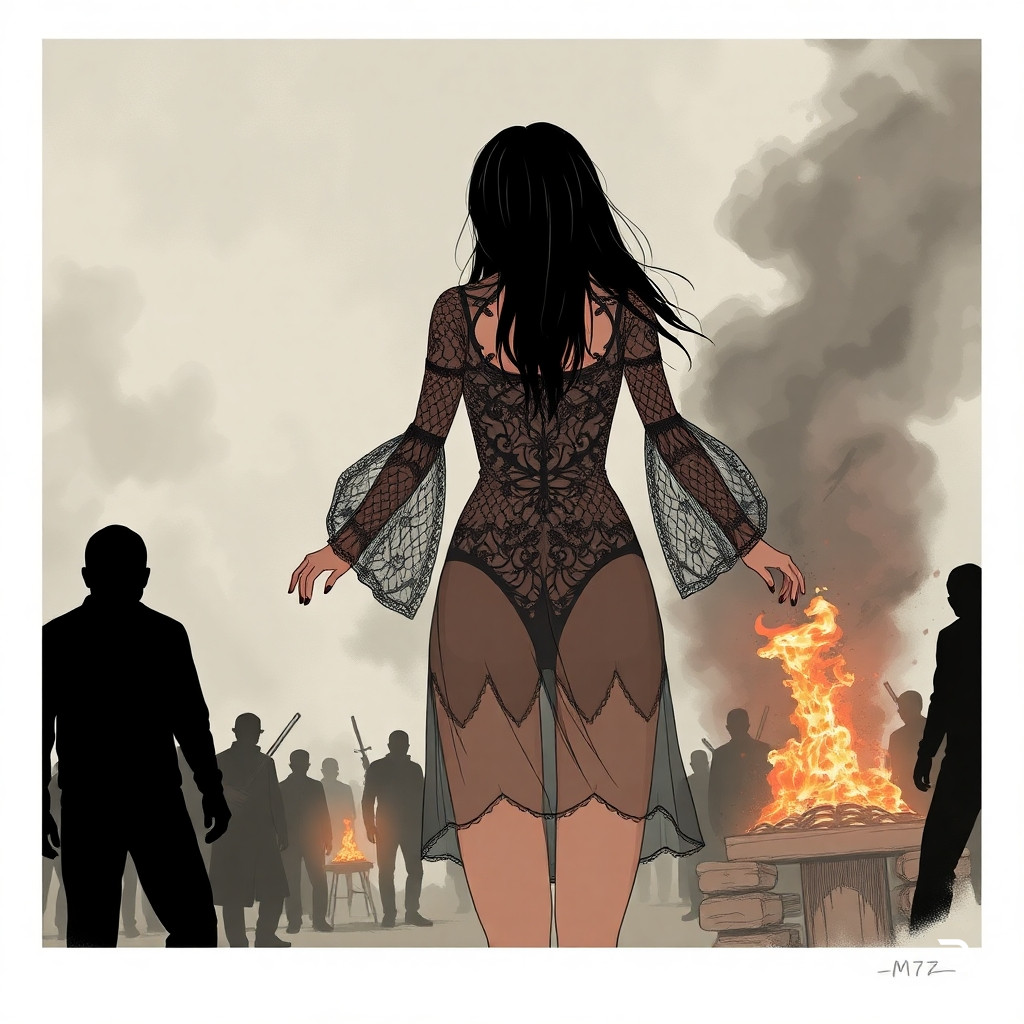 The randomized drawing style combined with these scenes creates a cinematic visual effect.  Finally, I'd like to leave you with a question to ponder: the way this material argues, regardless of whether you agree with its conclusions, forces us to confront a very difficult question:  When explaining acts of violence, where exactly should the line be drawn between the dysfunction of social structures and individual moral responsibility?  When a text, like the one we've analyzed today, attributes all blame to the system, does it offer profound social insight, allowing us to see the root of the problem?  Or does it provide a dangerous excuse for violence, absolving individuals of responsibility for their choices?  This question may not have a standard answer, but it certainly deserves your deep consideration after listening to our discussion today.  ▲A woman is seen with the image.  The woman is wearing a Sheer Mesh Lace Bell Sleeve Mini Lingerie Dress and Thong Set.  ▲"Justice Mission - M7": Revelation of Slaughter / "M7‧Revelation of Slaughter", a lone figure, smoke, flashing blades, burning. The M7 subway entrance/exit.  /Taipei MRT, Taiwan. At the M7 subway entrance/exit in the Eslite Department Store area, a 27-year-old Chinese man wearing a black short-sleeved shirt and black shorts, and a black baseball cap, threw a smoke grenade, causing an explosion. This caused panic and chaos among the crowd. Many pedestrians fled in terror, while others took out their phones to film the dramatic incident.