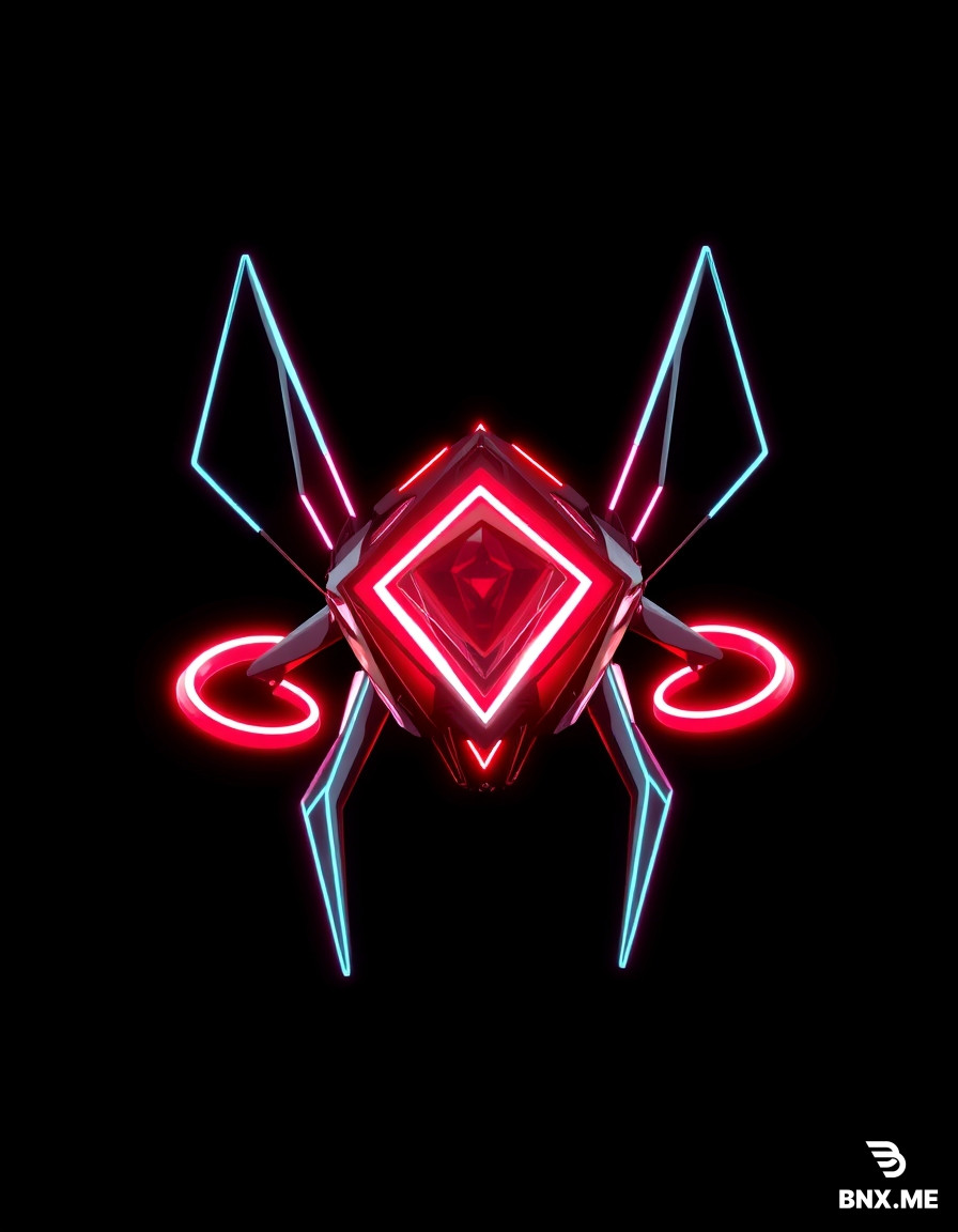 Style: TRON Legacy-inspired, cyberpunk, digital circuitry, low-poly stylized, emissive neon lines, sharp geometric shapes, black base material with glowing cyan and purple energy accents, no organic shapes, no photorealism, clean topology, game-ready asset, T-pose or neutral pose, isolated on pure black background, transparent PNG for 2D, PBR-friendly for 3D. 3D game enemy, small fast cyber creature, diamond-shaped crystal core with four needle-like legs, two spinning ring wings around it, sharp geometric, red glowing emissive body (#ff2d55) with darker metallic interior, low-poly, 200 triangles, isolated, transparent background, game-ready. [Universal 3D suffix]