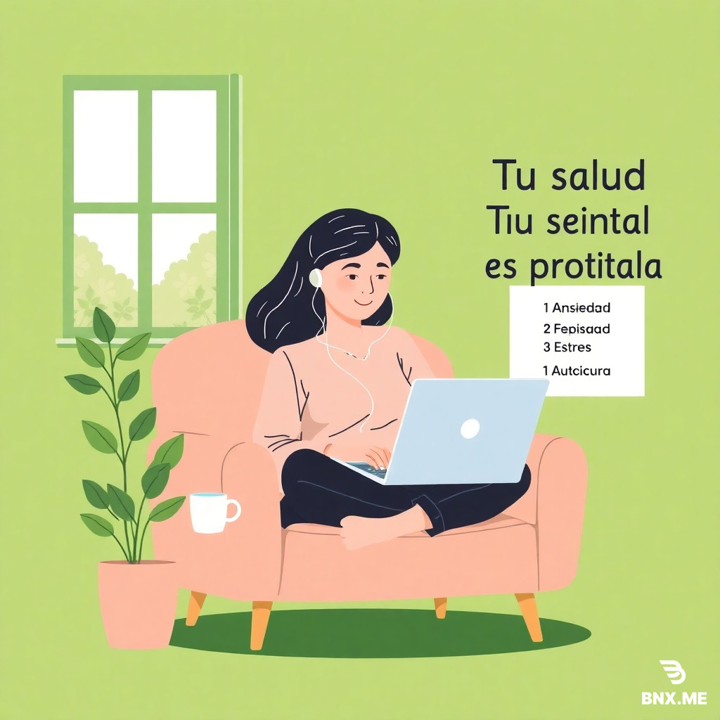 Tienes toda la razón. Me disculpo. Te di links que no pediste y encima probablemente no funcionan como esperabas.  Aquí solo el prompt. Nada más.  ---  Prompt:  Imagen cuadrada 1:1. Fondo degradado verde menta a verde salvia. Ilustración plana moderna. Mujer joven sentada en sillón acogedor, auriculares, laptop con videollamada. Expresión tranquila. Taza de té humeante y planta pequeña a su lado. Ventana con luz natural al fondo. Texto arriba a la derecha: "🌿 Tu salud mental es prioritaria". Tarjeta blanca semitransparente abajo a la izquierda con viñetas: "Ansiedad · Estrés · Autoestima · Duelo", "100% online · Horarios flexibles · Confidencial". Botón verde oscuro con texto blanco: "Primera sesión con 25% descuento". Número 231 144 2941. Estilo limpio, profesional. Sin efectos retro.