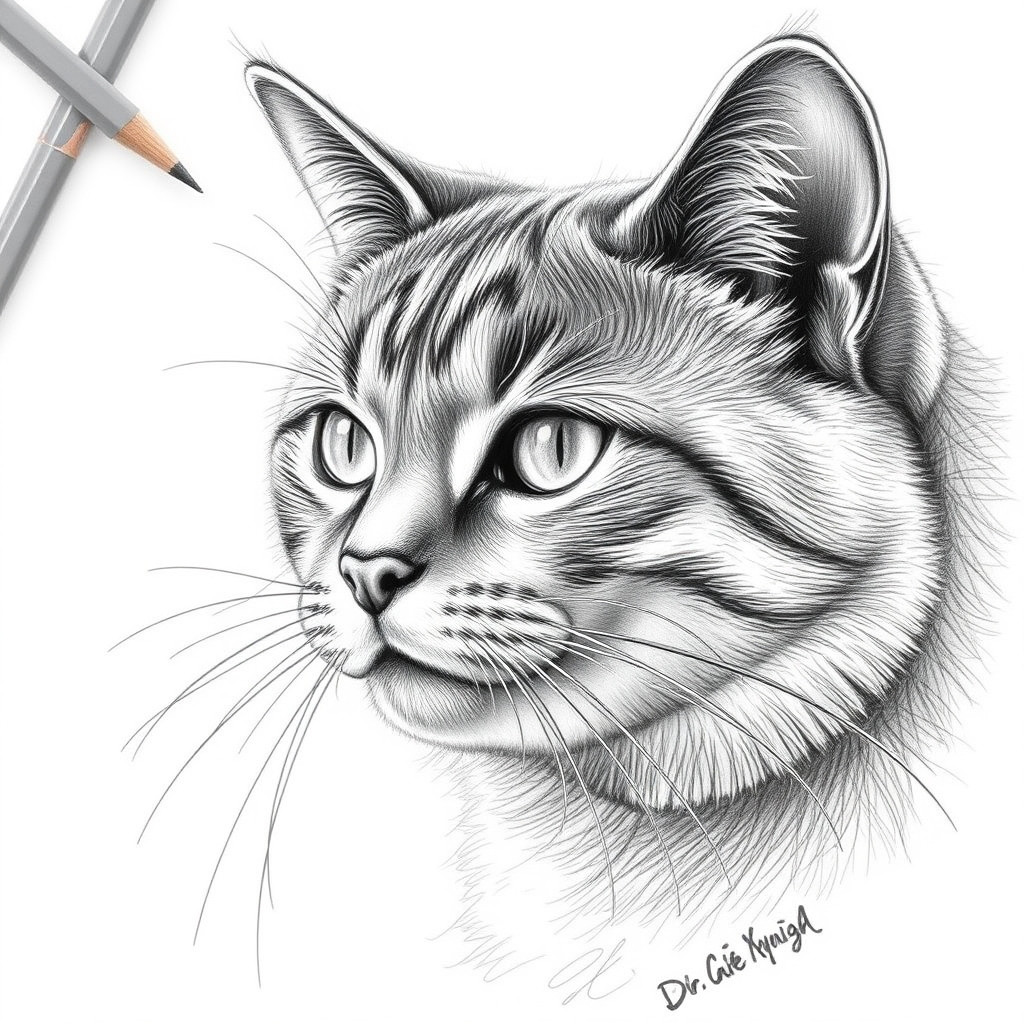 pencil sketch of a cat portrait