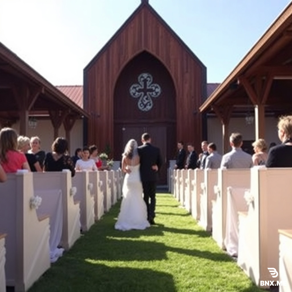 Walking down ailse in wedding back view in Church
