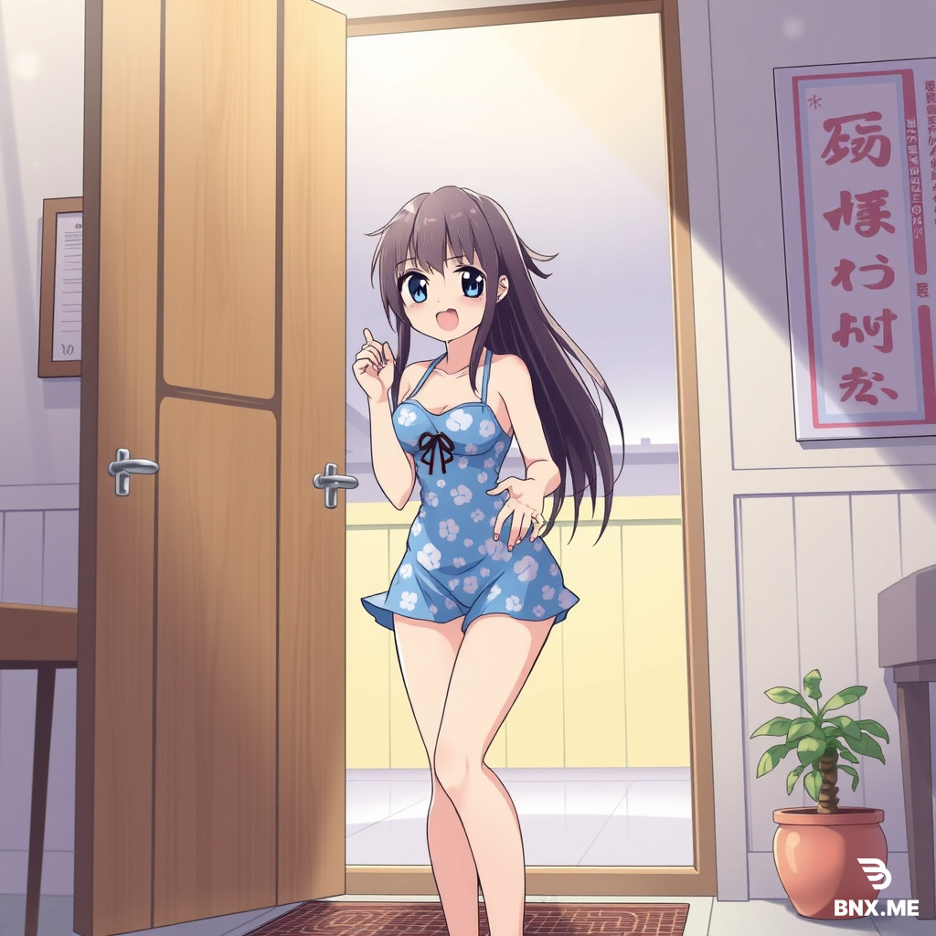 Marine Kitagawa bathing suit answering the door.