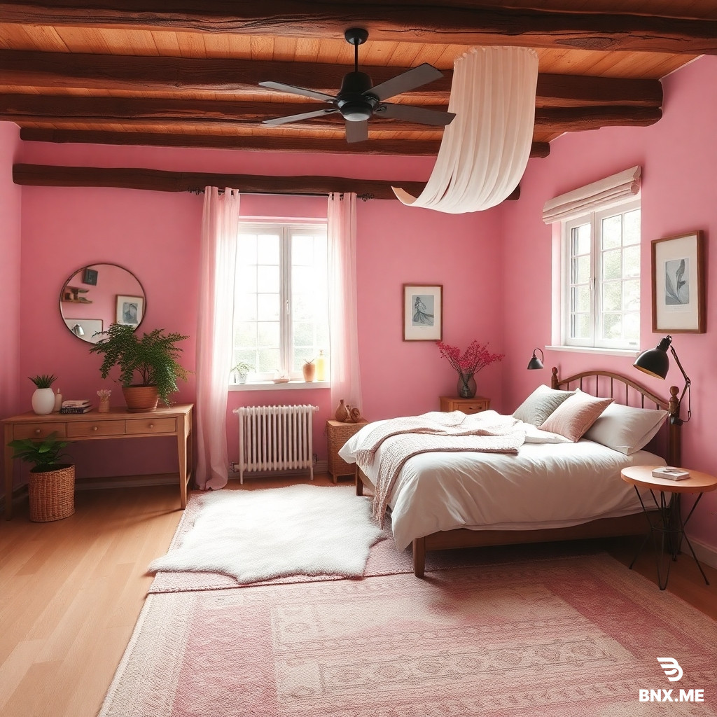 a cozy pink bedroom