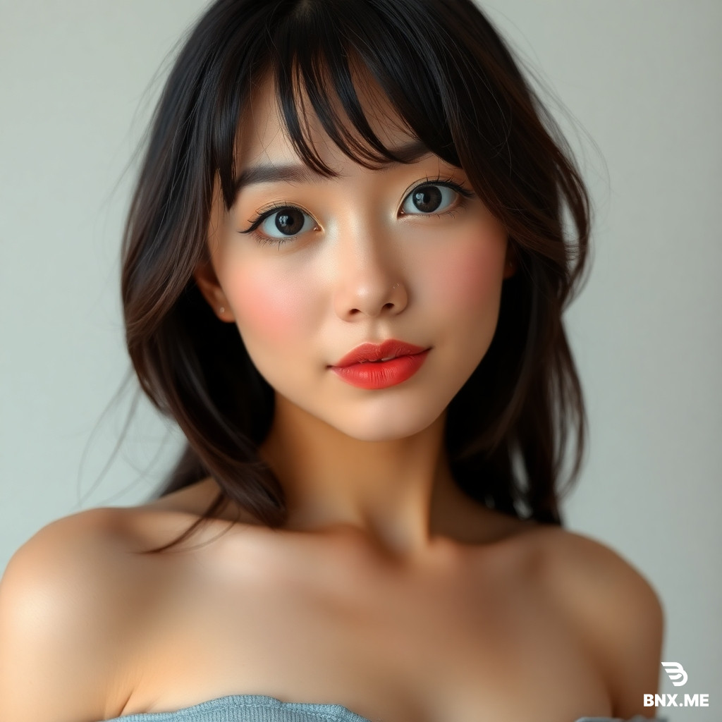 Cute Japanese woman without clothes showing her tit and boob