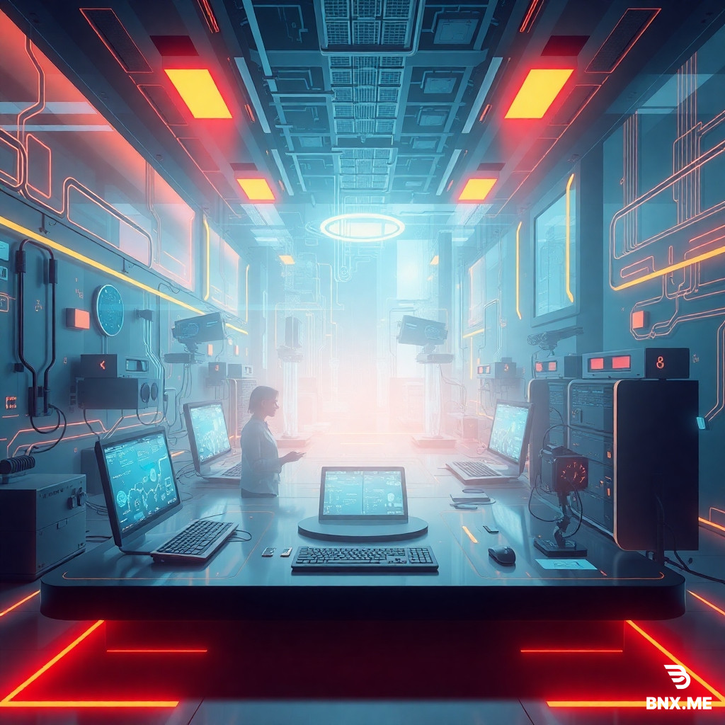 Futuristic abstract software engineering scene