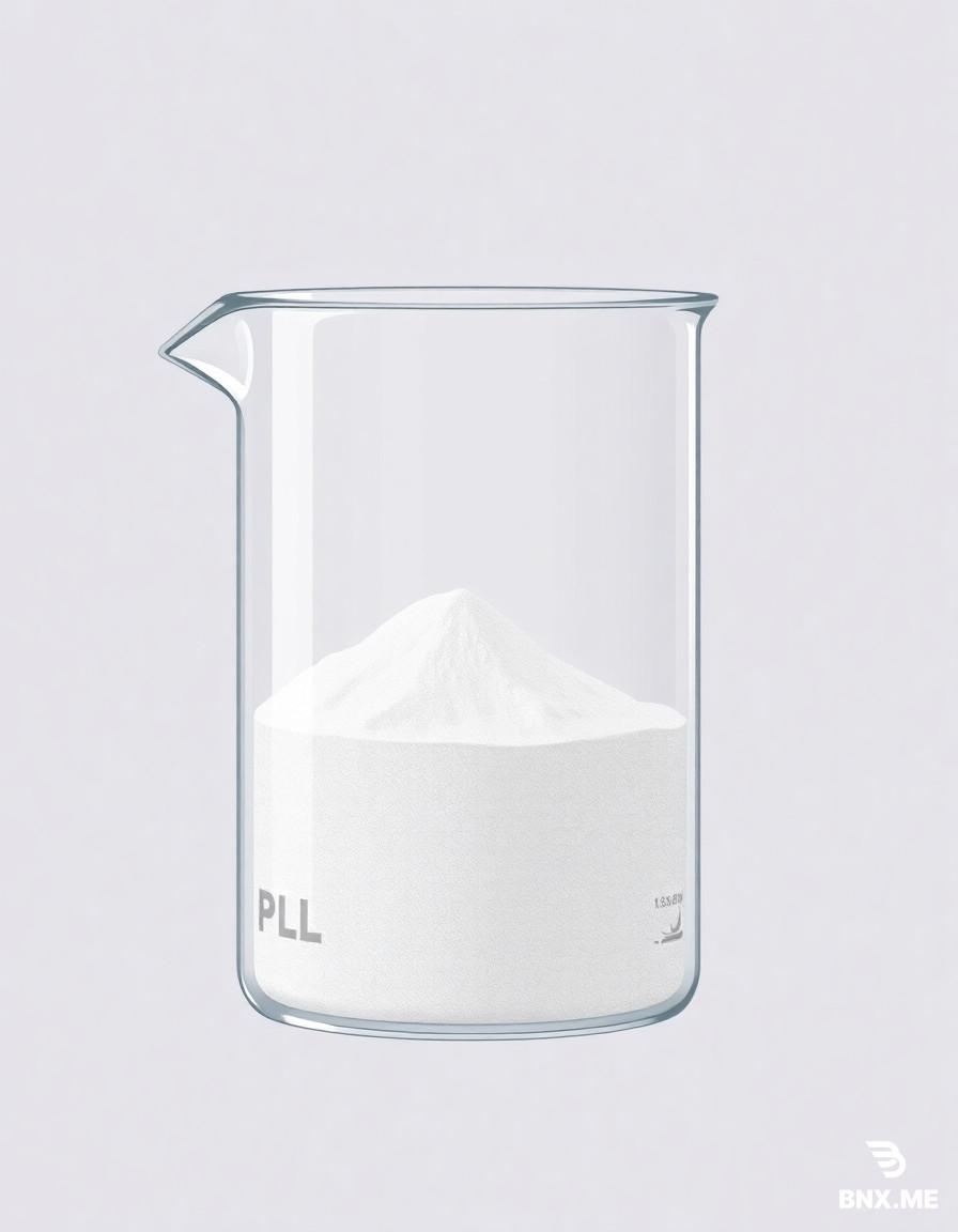 Create a highly detailed, scientifically accurate icon illustration of "polylactic acid (PLA) in powder form in a glass pan" designed specifically for publication in a high-impact SCI journal (e.g., ACS, Elsevier, Nature, or Science family journals).  **Main Subject:** A standard glass pan containing polylactic acid (PLA) in powder form. The beaker is shown in a clean, three-quarter side view with slight perspective for depth and recognizability. The beaker features precise, realistic details: thick walls, a prominent pouring spout, and fine etched volume graduation markings (visible but not dominant).  **polylactic acid (PLA) in powder form:** Inside the pan, polylactic acid (PLA) in powder form fills the pan to approximately 2/3 part.  **Style and Aesthetic:** - Scientific illustration style: clean, precise, and photorealistic with vector-level clarity and sharpness. - Formal, minimalist, and rigorous academic aesthetic suitable for high-impact journal figures and graphical abstracts. - Even, soft professional laboratory lighting with subtle highlights on the glass and gentle reflections on the binder surface. - Neutral, pure white or very light gray background (or fully transparent background if supported). - No text, labels, shadows outside the object, people, hands, or extraneous elements. - High contrast and excellent legibility when scaled down to icon size (e.g., 512x512 px or smaller).  **Technical Requirements:** - Ultra-high resolution, sharp edges, perfect geometry. - Color-accurate and publication-ready (CMYK compatible tones). - Professional, objective, and trustworthy visual tone — no artistic exaggeration, cartoon elements, or dramatic effects. - Aspect ratio: square (1:1) optimized for icon use.  This image must convey scientific precision, laboratory authenticity, and material realism appropriate for materials science, civil engineering, or petroleum chemistry research.