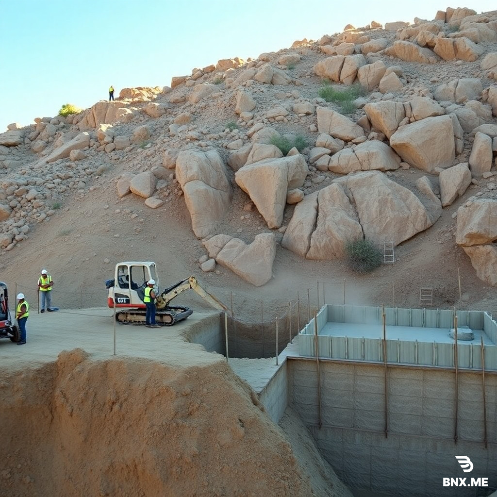 First, decide what speSECTION 1 — EMPTY LAND PREPARATION Video Prompt: A cinematic documentary video clip in a vertical 9:16 format captures the initial stage of construction on a steep, rocky mountain slope for a cliffside house. The scene opens with a rugged, undeveloped slope of loose shale and sun-bleached rock under bright, clear daylight. Workers in safety vests and hard hats are present, surveying the terrain and driving wooden stakes to mark the boundary. A small excavator levels the ground. Dust and soil are visible.  Motion: The camera starts with a wide, stationary shot of the mountain slope, then slowly zooms in on the workers preparing the stakes and the excavator moving soil.  Duration: 8 seconds  SECTION 2 — FOUNDATION CONSTRUCTION Video Prompt: Workers dig deep trenches into the rocky mountain slope for the foundation of the cliffside house. Steel reinforcement bars are installed and wooden molds are placed. Workers pour concrete into the foundation structure and smooth the wet cement with hand tools. Dust and scaffolding materials are visible.  Motion: The camera slowly tracks from left to right, following the workers pouring and smoothing the cement in the foundation molds.  Duration: 8 seconds  SECTION 3 — STRUCTURAL FRAME BUILDING Video Prompt: The main structure of the cantilevered cliffside viewpoint house starts rising. Heavy steel columns, support beams, and reinforced concrete are assembled into a strong framework. Scaffolding surrounds the growing structure. Construction workers are visible working at various heights.  Motion: The camera pans upward along the rising steel columns and scaffolding to show the scale and verticality of the structure.  Duration: 8 seconds  SECTION 4 — WALL AND EXTERIOR DEVELOPMENT Video Prompt: Exterior walls are completed with modern concrete blocks and glass panel frames. Window openings and door frames are installed. Outer surfaces are plastered. Construction tools and materials remain visible around the site.  Motion: The camera slowly dollies in towards the building, capturing the detailed texture of the walls and the window frames.  Duration: 8 seconds  SECTION 5 — ROOF INSTALLATION Video Prompt: Workers install roof beams across the top of the structure. Roof panels and waterproof layers are placed carefully. Ladders and scaffolding help workers reach the top. The cantilevered building is now fully covered by the roof structure.  Motion: The camera pans from the lower parts of the building up to the roof, showing the workers carefully placing the roof panels.  Duration: 8 seconds  SECTION 6 — FINISHED HOUSE REVEAL Video Prompt: The construction process is complete. The finished Cliffside Viewpoint House stands fully built on the rocky slope. Windows and doors are installed, showcasing the modern architectural design. The surrounding land is cleaned and organized. The completed house appears strong and finished in natural daylight.  Motion: A slow, smooth zoom-out reveals the entire completed house and its beautiful mountain environment.  Duration: 8 secondscific stage or style you want to showcase (e.g., the finished cottage, the building process, or the surrounding environment).