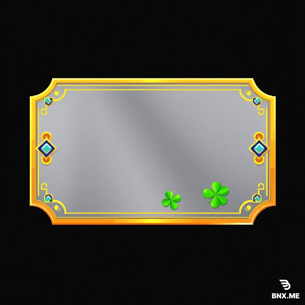 A beautifully designed pixel art scratch card, no text, pure 16-bit game asset style. The card shape is slightly ornate with decorative golden borders and corner gems. The central area is a metallic silver scratch-off panel, surrounded by pixel icons of gold coins, a tiny cute robot, and a four-leaf clover, all in vivid game colors. The card has a subtle glossy highlight to look like a valuable item. Isolated on a dark pixel background, crisp pixel edges, nostalgic game UI feel, beautiful shape, highly detailed pixel art.