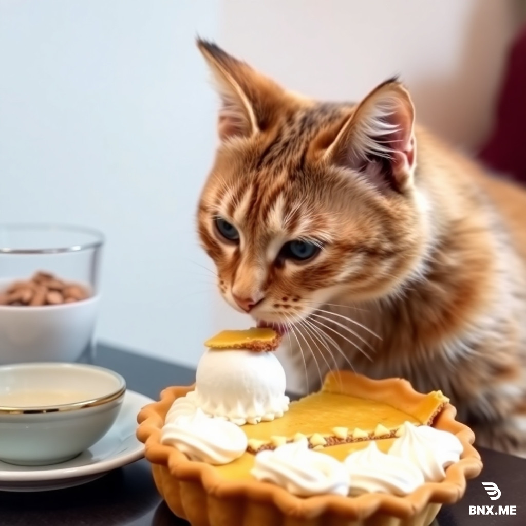 Cat eating pie