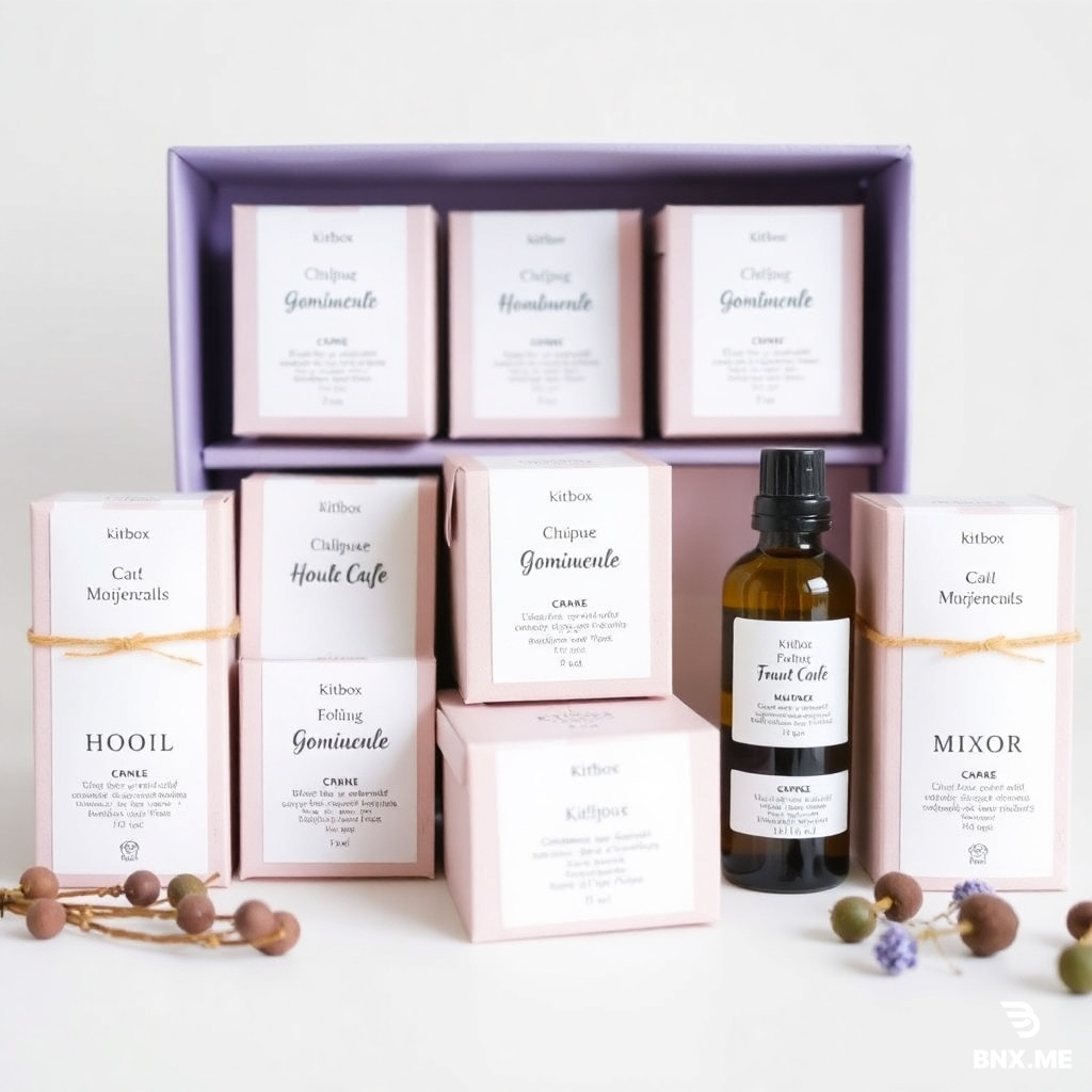 image pack (mini boxes) for a boutique called kit'box ou mots croisés, une huile essentielle, un minuteur de pause