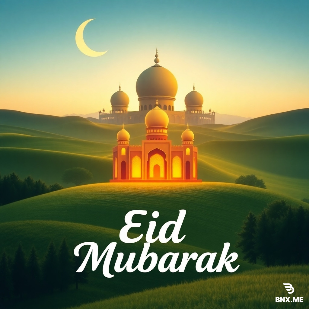 Eid Mubarak card with greeting text land wishes and my picture
