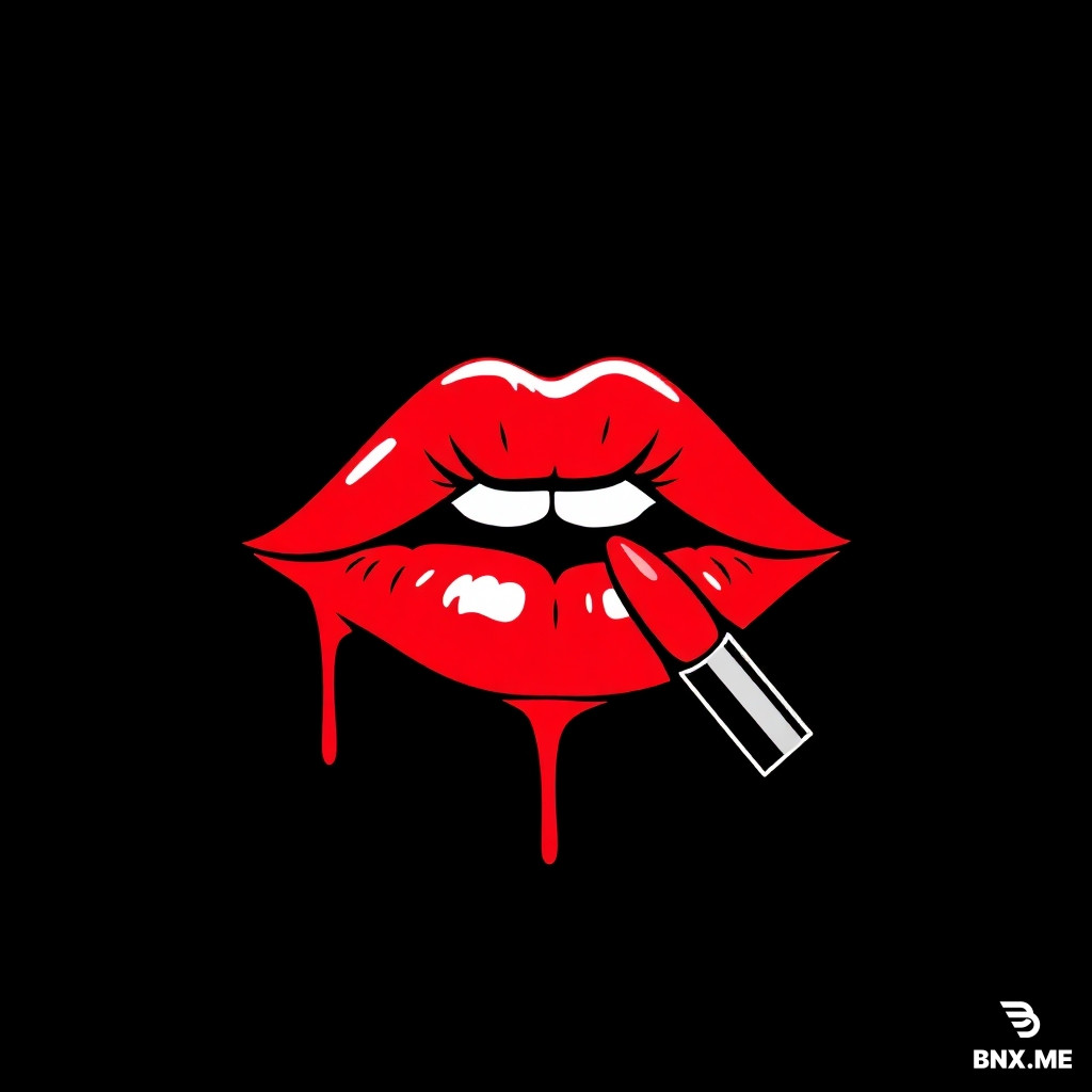i want a image for a instagram profile. I want the logo of a red juicy lips getting lipstick, all with a vibe of colors that represent anarchy and communism, i want the background in color black or other dark color. Without watermark, and in a style of art good for Instagram