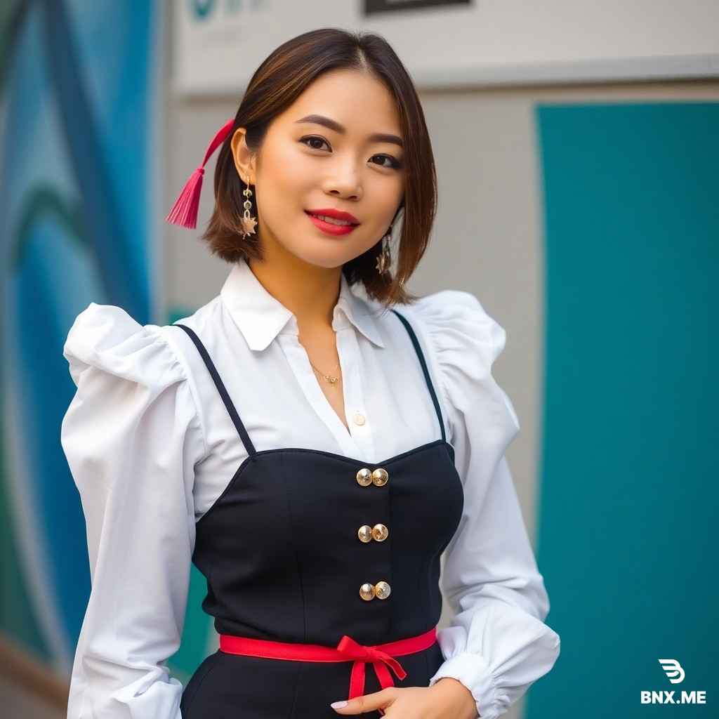 A Asian girl dressed with Elizabeth Lee