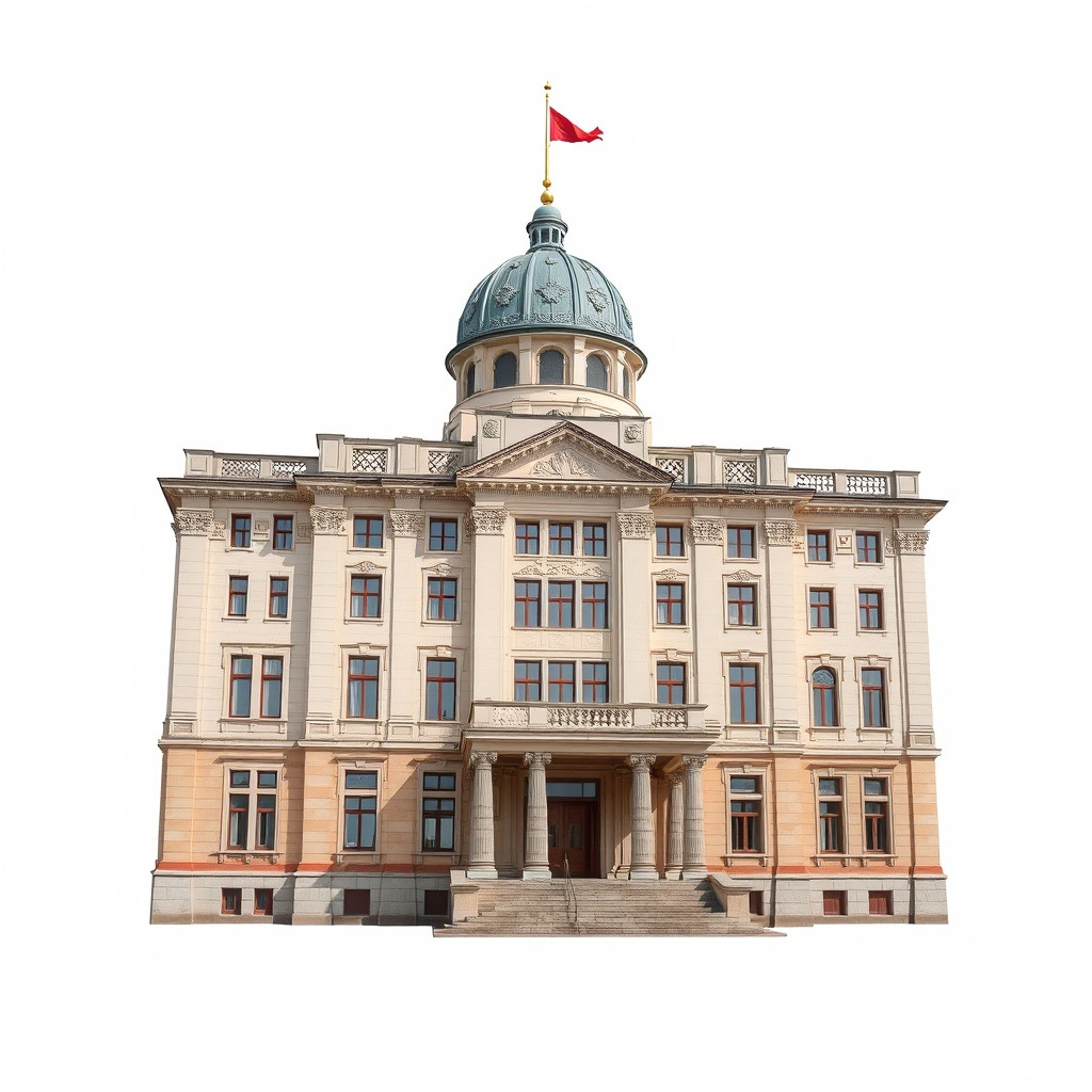 I want to generate Khrushchev-era old soviet building isolated on a pure white background