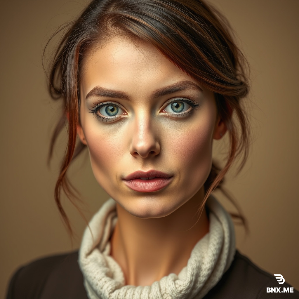 Fotografia di moda professionale di Viso ovale, abbastanza allungato ma morbido. • Zigomi alti e leggeri, che danno un profilo delicato. • Mascella morbida, non squadrata: linea della mandibola arrotolata e femminile. • Mento arrotondato e piccolo, proporzionato al resto del viso. • Fronte liscia, di media altezza, non troppo ampia. Occhi • Occhi grandi, a mandorla, leggermente allungati verso l’esterno. • Colore verde-nocciola / verde chiaro, con riflessi caldi (non un verde acceso puro). • Sopracciglia ben definite, arcuate in modo naturale, colore castano scuro, allineate con i capelli. • Sguardo diretto verso la fotocamera, espressione serena e un po’ seducente. • Makeup occhi leggero: mascara, eyeliner sottile, niente look pesante. Naso • Naso piccolo e fine, a base stretta. • Dorso dritto e delicato. • Punta leggermente all’insù (retroussé), non marcata ma visibile. • Narici piccole e discrete. Labbra e bocca • Labbra piene, soprattutto il labbro inferiore un po’ più voluminoso di quello superiore. • Forma a cuore leggera, con arco di Cupido definito ma naturale. • Colore rosato / nude-rosa, lucido, con effetto idratato. • Bocca leggermente socchiusa, espressione rilassata. Pelle e carnagione • Pelle chiara-medio, con sottotono caldo / dorato leggero. • Texture liscia e luminosa, look “glow” da editoriale. • Leggero blush sulle guance, per un effetto naturale e fresco. • Contorno viso morbido, senza contrasti duri. Capelli (intorno al viso) • Castano medio-scuro con riflessi caldi. • Onde morbide e voluminose che incorniciano il viso. • Ciocche che scendono sulle spalle e leggermente sul petto, separazione laterale naturale. • Frangia / ciocche frontali che ammorbidiscono la fronte e le tempie., che indossa Parte superiore: Indossa una camicia o blusa di colore bianco. Il tessuto appare morbido e fluido (simile a seta, viscosa o cotone leggero). Ha maniche lunghe (sembrano appena arrotolate o drappeggiate in modo morbido) e una scollatura a V. Il capo è ben infilato dentro la gonna. Parte inferiore: Indossa una minigonna nera estremamente corta e aderente. La caratteristica principale è il tessuto lucido e riflettente (ecopelle spalmata, vinile o simile a lattice), che mette in risalto le forme e crea delle pieghe brillanti tipiche del materiale quando è indossato. Calze: Sotto la gonna porta dei collant neri. La loro trasparenza è molto bassa, quasi coprenti e opachi, che rivestono uniformemente l'intera gamba dalla vita alle caviglie. Calzature: Ai piedi indossa un paio di décolleté (scarpe col tacco) rosse. Il materiale è lucido (vernice o pelle spalmata), hanno la punta leggermente affusolata e un tacco alto a spillo, creando un fortissimo contrasto cromatico che dà vivacità al resto dell'outfit., stile fotografia di moda contemporanea, posa naturale e imperfetta non da studio perfetto, sguardo naturale, pelle reale, candid feeling. no lucid High fashion editorial photograph, natural skin texture, realistic details, sharp focus, authentic proportions, subtle film grain. Avoid airbrush, waxy skin, extra limbs, uncanny valley. formato 2k, formato 1:1, formato png