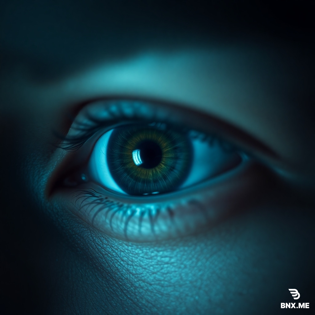 Extreme close-up shot of a single human eye, detailed iris, intense intimate mood, cinematic lighting