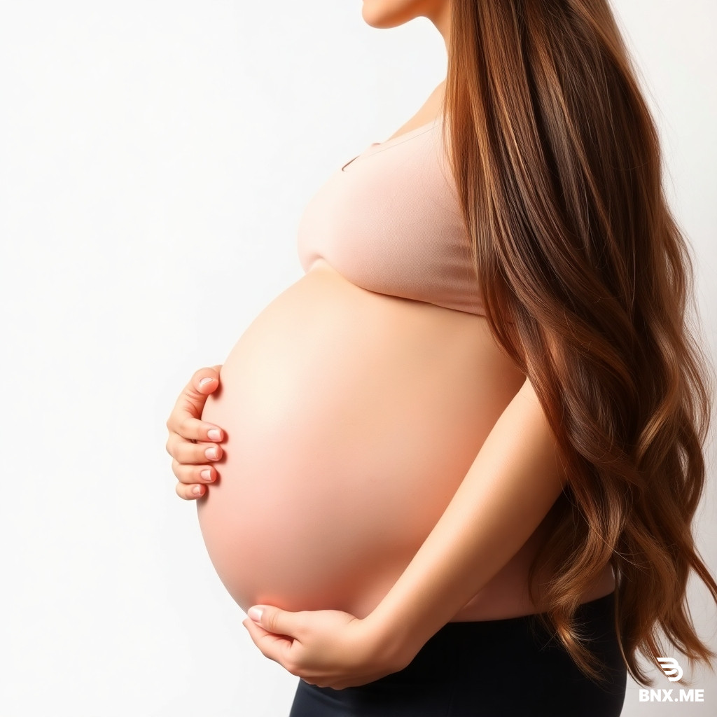 A large pregnant women with long brown hair