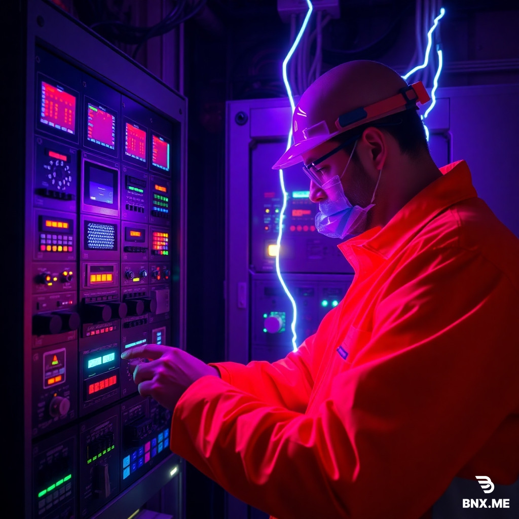 generate image that one electrical technian working on the plc panel checking the system