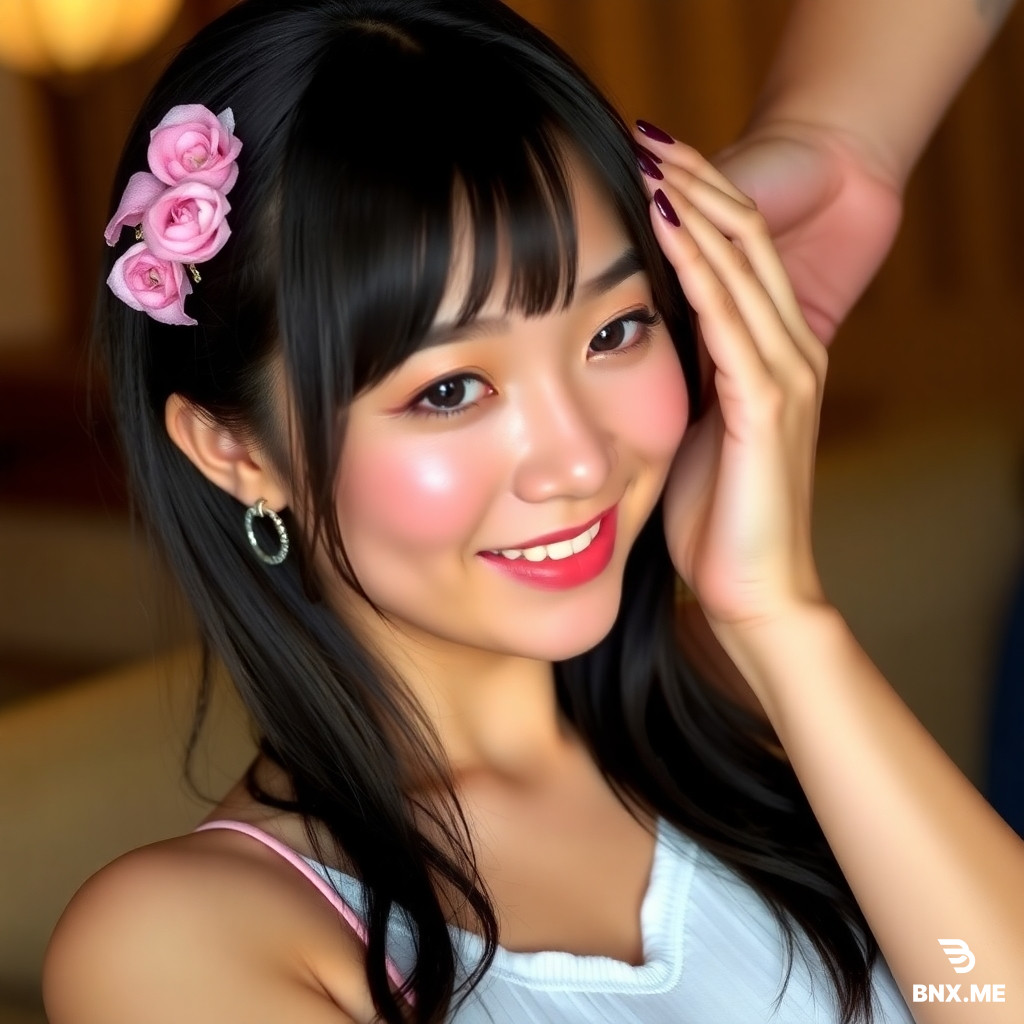 Cute Japanese woman giving handjob