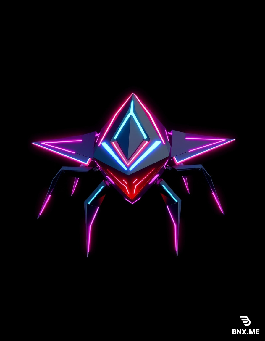 Style: TRON Legacy-inspired, cyberpunk, digital circuitry, low-poly stylized, emissive neon lines, sharp geometric shapes, black base material with glowing cyan and purple energy accents, no organic shapes, no photorealism, clean topology, game-ready asset, T-pose or neutral pose, isolated on pure black background, transparent PNG for 2D, PBR-friendly for 3D. 3D game enemy, small fast cyber creature, diamond-shaped crystal core with four needle-like legs, two spinning ring wings around it, sharp geometric, red glowing emissive body (#ff2d55) with darker metallic interior, low-poly, 200 triangles, isolated, transparent background, game-ready. [Universal 3D suffix]
