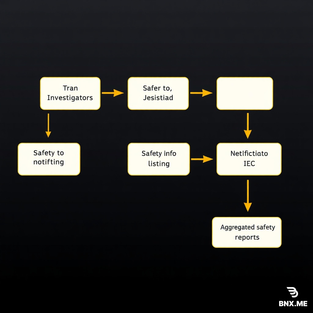 Create image in which I can understand the flow of Notification to Investigators of Safety Info Line Listing and Notification to IRB/IEC of Aggregated Safety Reports