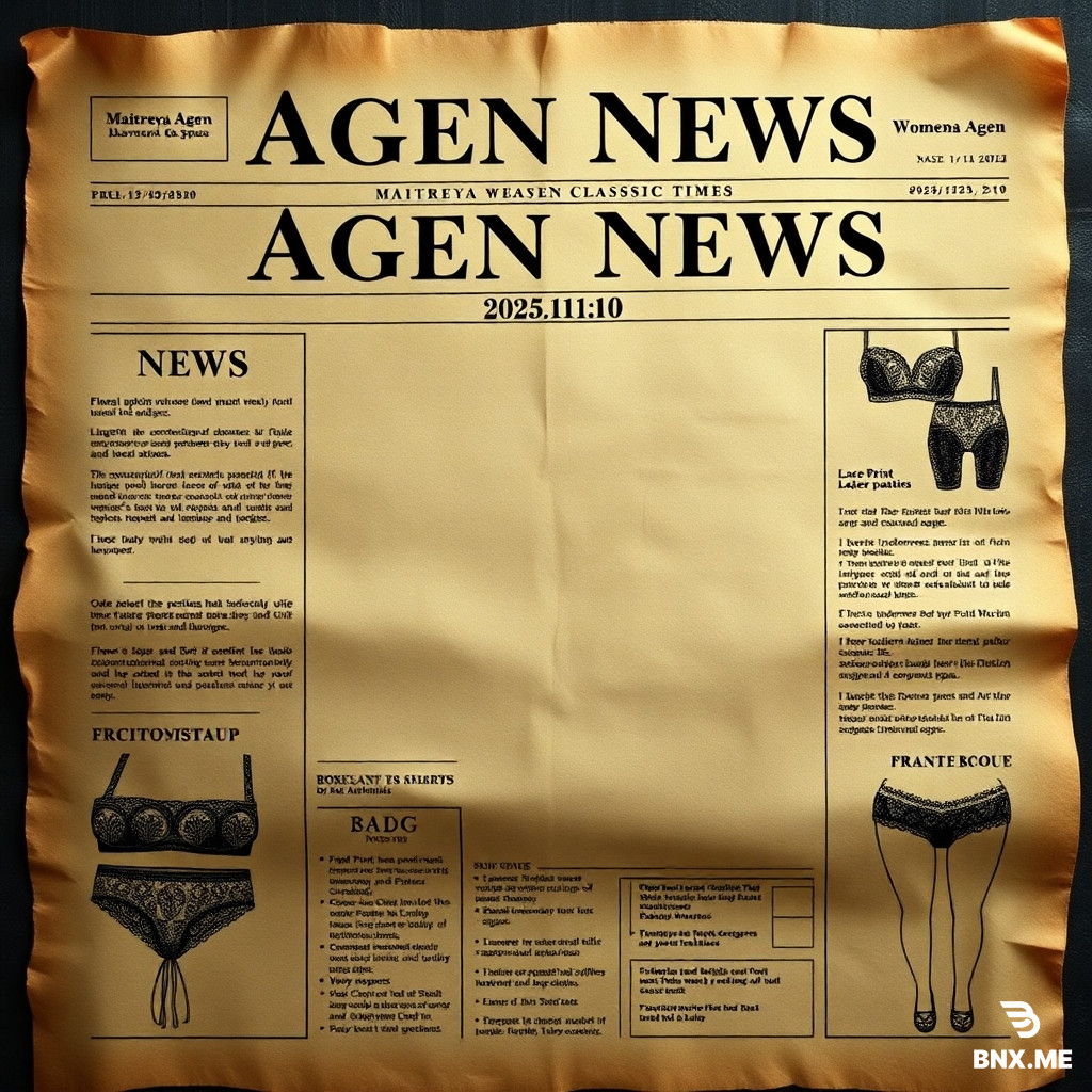 The image depicts an old parchment-textured newspaper, possessing a natural sense of age. The overall style is artistic, aesthetically pleasing, and retro, adding a touch of mystery, like an ancient legend. The vintage color palette and warm paper colors are striking. The parchment features black and white sketches resembling newspaper news reports, indicating its parchment material. The newspaper is titled "Agen News" and includes the publication date: "2025/11/10," along with the masthead: "Maitreya Agen Messiah Heavenly Classic Times." It also simulates various women's fashion news reports in a newspaper format, presented randomly. Other items include lingerie fashion news, lace panties, and Floral Print Mid-Waist Simple Women's... Panties and Bra, reports on women's underwear designers' offices and tailoring studios, and photos of female models in lingerie fashion shows... similar to fashion magazine columns.  However, there is one very important and clear front-page headline with a large section. The front-page headline image is the main focus of the entire image, but please leave the headline space blank (because I will write it myself). Leave space for the headline; that is, plan the number of words for the headline but do not write the headline text, but leave blank space for the headline.  The illustration content of the front-page headline report: “會死得很慘”, 太上道祖曰:《人生於世，五行交錯，各有所司。若人迷於色塵，不修真道，則魂魄散亂，致令五臟不寧，百病叢生，壽算短絕》。 太上老君的意思是要依循天道神法，而不是舊O員的魔道惡法,東方聖人說,天道之師太上老君的意思是人生必須依循五行來運作,若不依此神明方式而是選擇舊O員的惡法模式,則他的人生必定是重症纏身及瞬間死亡的悲慘命運,所以,絕對必須依據《五行三才》,三才就是地人天三分法,五行則是涵蓋自己的八字命格與天盤來運作,天盤就包含24節氣,這一方面在彌勒佛的天經裡面都有講得很詳細該如何運作,