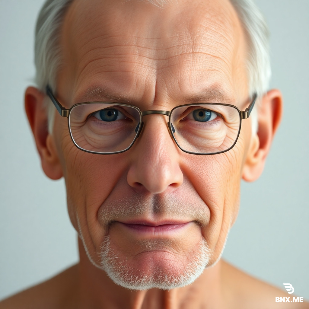 A portrait of an elderly man with smooth young skin. No wrinkles, no glasses, no beard. Clean shaven, perfect skin texture, close-up shot, neutral background.
