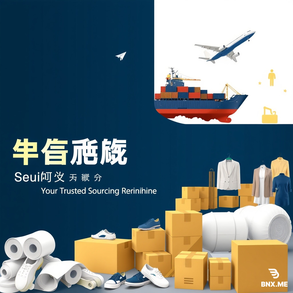 Professional corporate banner, 1440x400 px, aspect ratio 18:5, ultra-realistic, high-end supply chain and export company. Theme: global trade, sourcing, logistics. Visual elements: shipping containers, cargo ship, airplane, world map, rolls of fabric, clothing silhouettes, shoes, boxes, warehouse. Color scheme: navy blue, gold, white. Clean, modern, minimalist, premium corporate style. Text on banner: "Hebei Golden Arc Supply Chain Co., Ltd." and "河北金弧供应链有限公司". Slogan: "Your Trusted Sourcing Partner in China". Left side space for logo, right side space for contact info. No watermark, no signature, sharp, 8K, realistic lighting, wide banner.