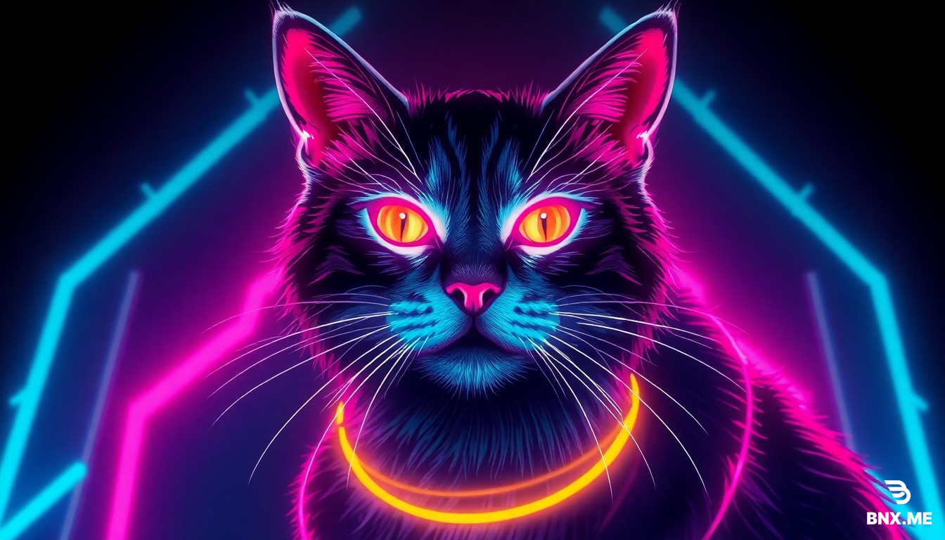 a cyberpunk cat with neon lights