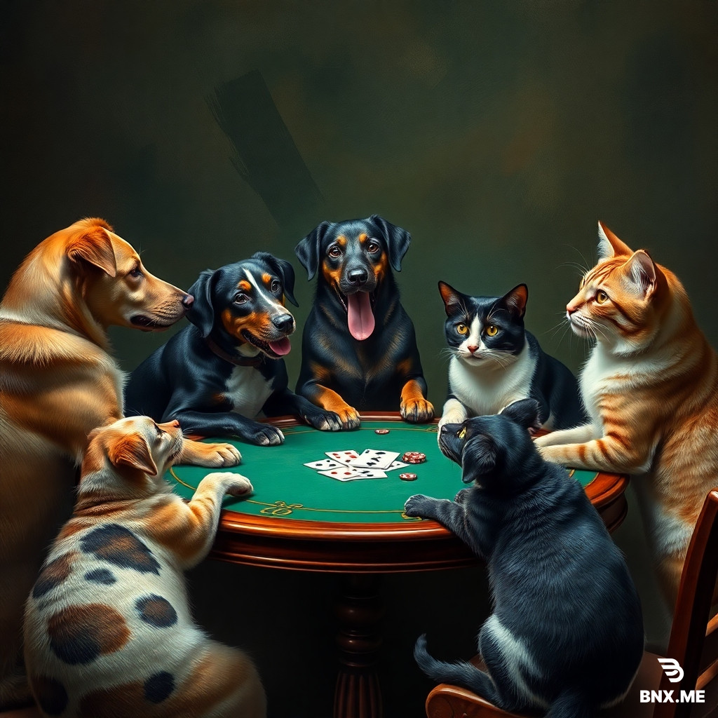 Una timba de poker entre perros y gatos
