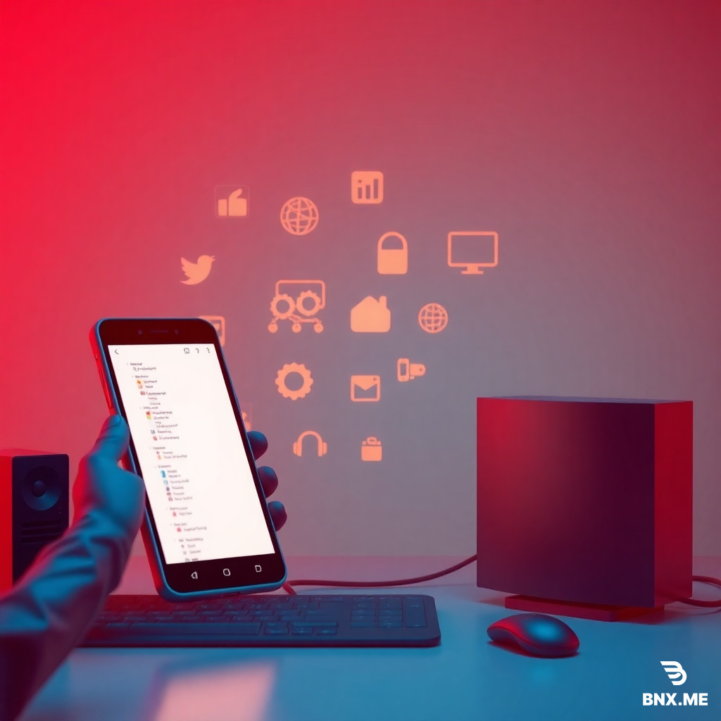 internet of things accesed with phone and computer with reddish-blue background somthing to show the people like the can access any thing in internet wen the have phone or computer