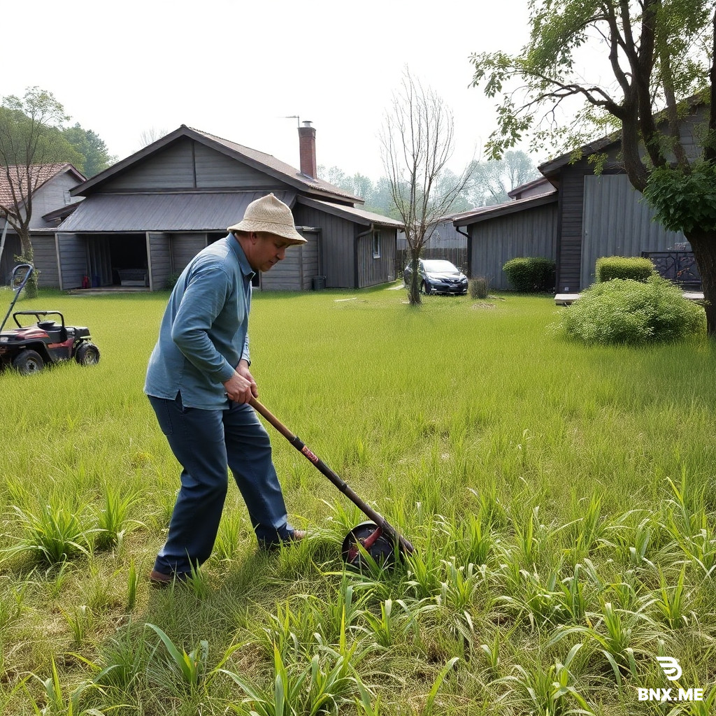 DUAN GRASS CUTTING, grass cutting happening in the backrond back