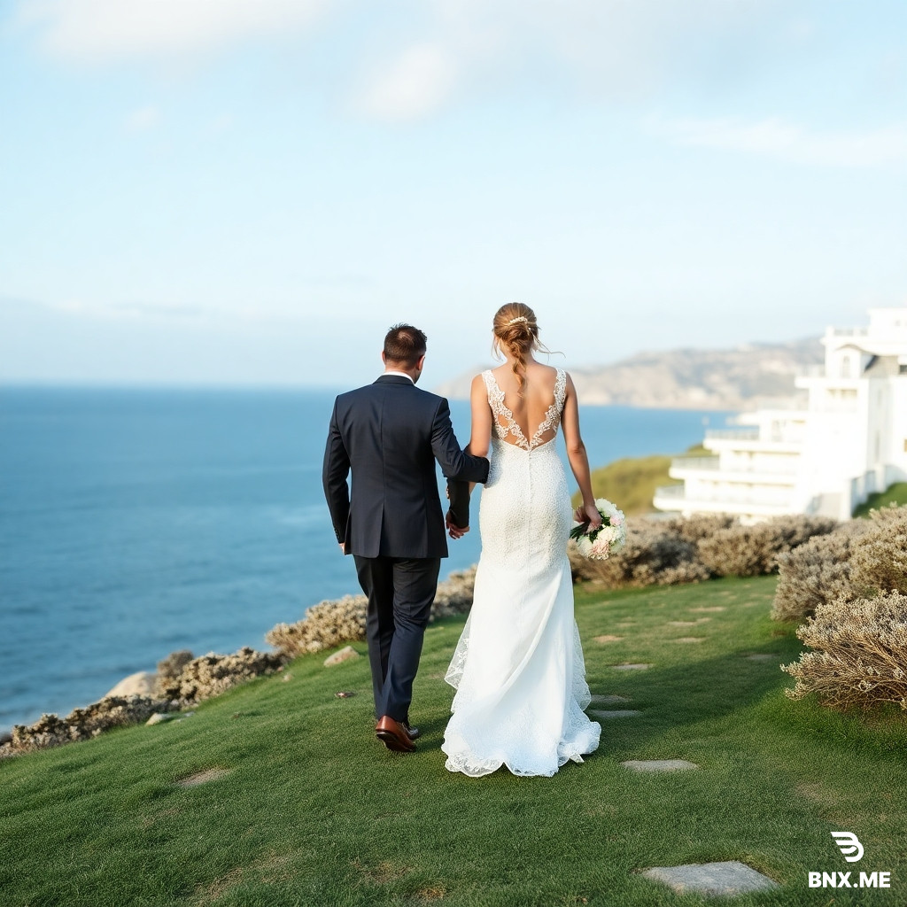 Walking down ailse in wedding back view