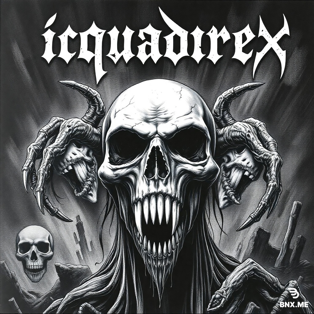 Slamming brutal death metal/goregrind album vocer with text "iquadrex".