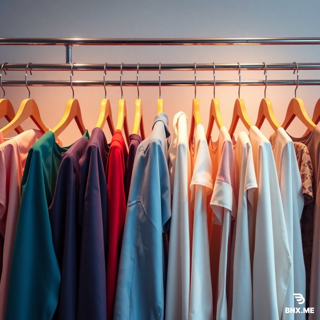 Make a photo for clothes shop. Which will be suitable for Facebook profile picture. It should be elegant, simple, beautiful. With beautiful colours. It should be very effective for Facebook profile picture . Do not write any words on the photo. Make it super realistic and use lots of closes hanged on the hanger