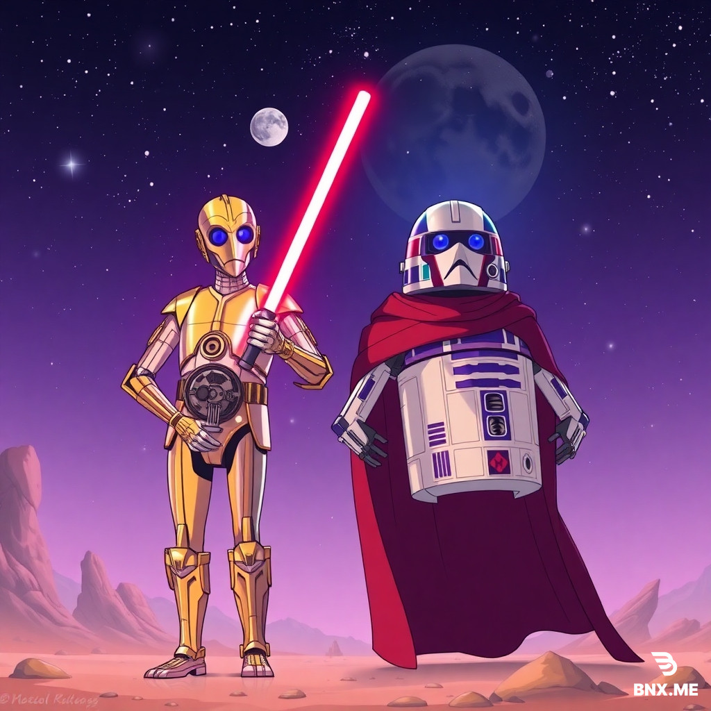 c3po&r2d2 star wars anime style