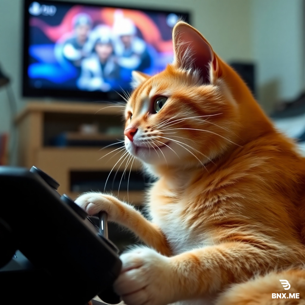 A cat playing PlayStation