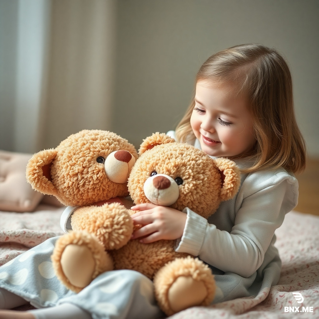 A picture of a cute girl playing with her teddy bear.