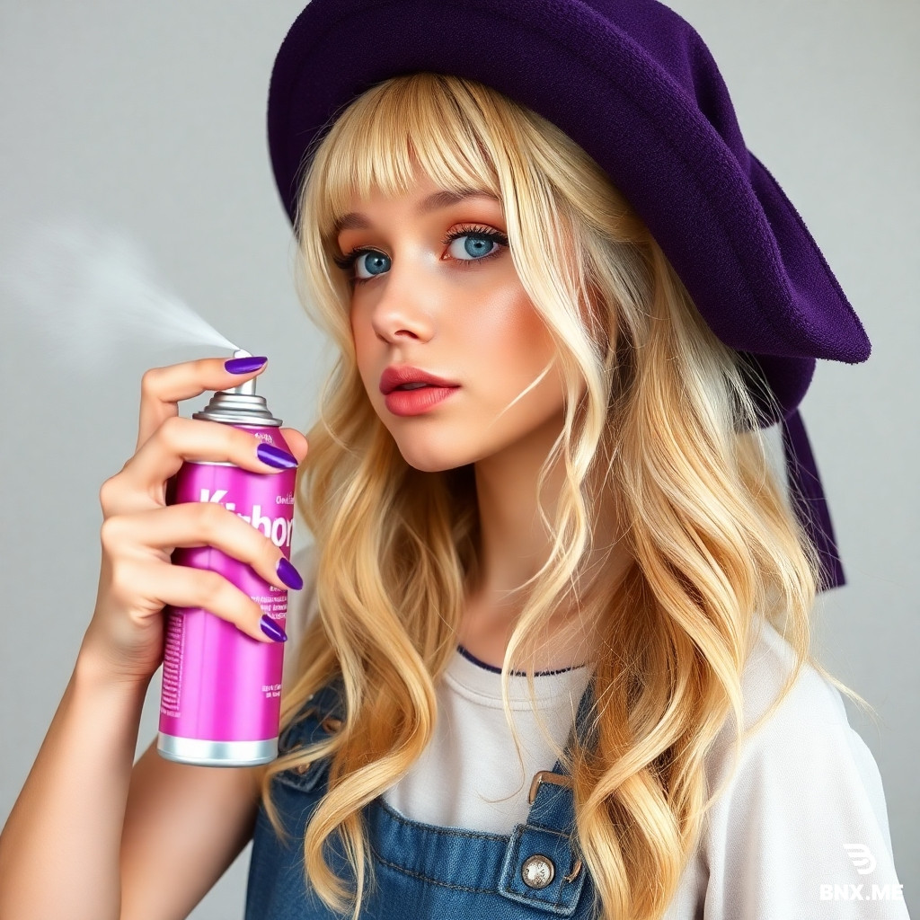 Create a blondie girl who's holding spray