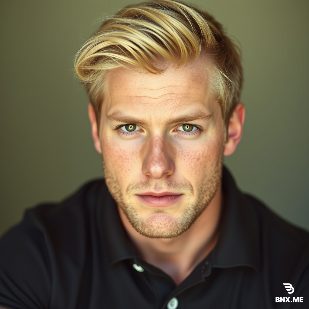 Homme blond 6 pieds yeux bruns avec polo