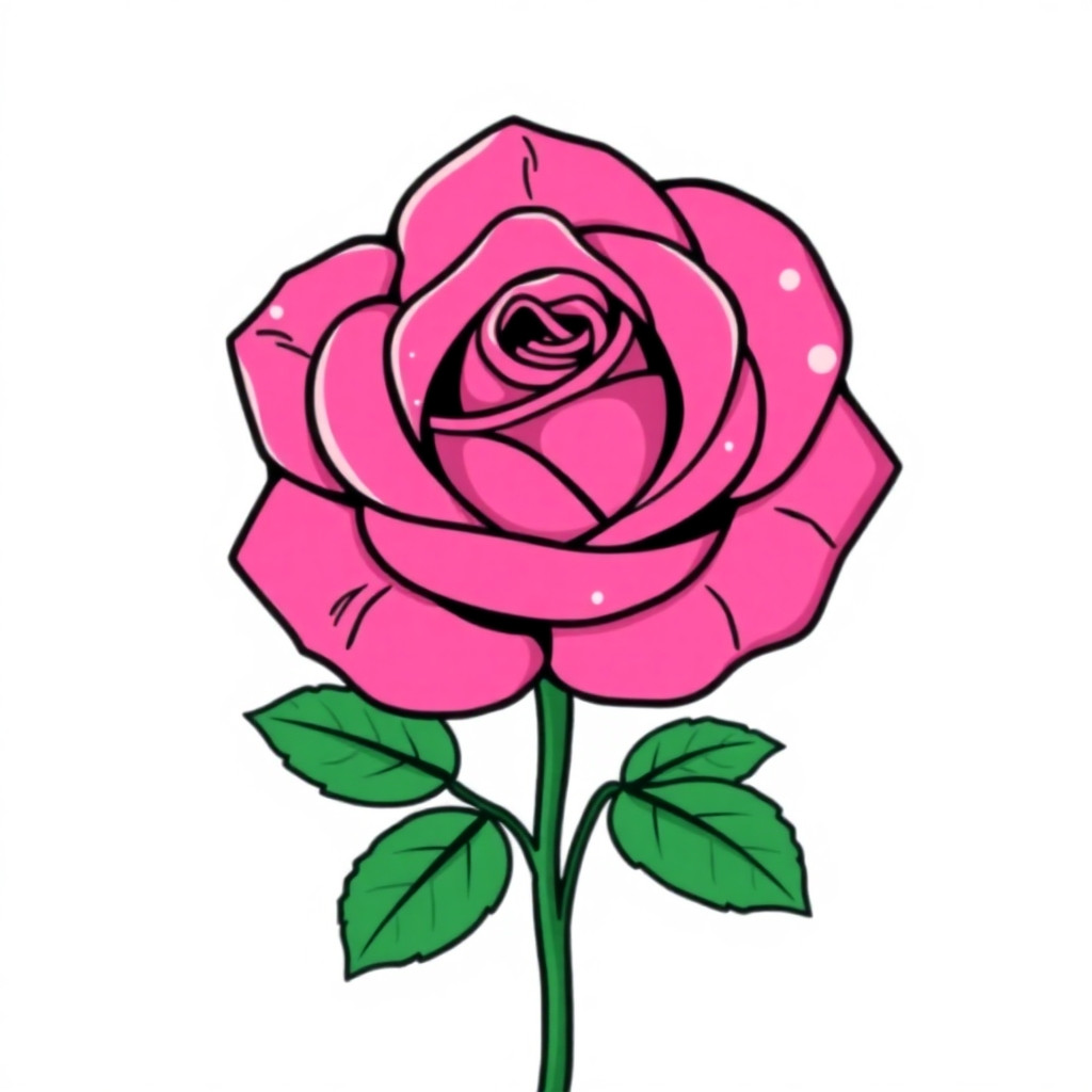 cute pink rose flower, sticker design, white background, bold outline
