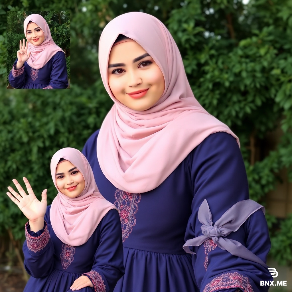 I need different photos of this photo of mine in different positions, gestures, and situations (at least four photos) and please remove HelloTalk logo, thanks.  Please with a very traditional Iranian Dress with Complete Hijab, please also use the mix of all three photos you created thanks