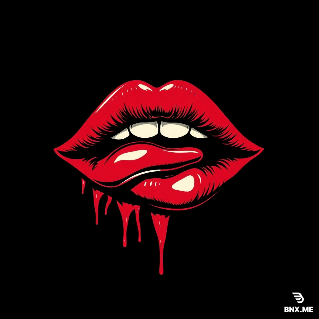 i want a image for a instagram profile. I want the logo of a red juicy lips getting lipstick, all with a vibe of colors that represent anarchy and communism, i want the background in color black or other dark color. Try in japanese antique style of draw