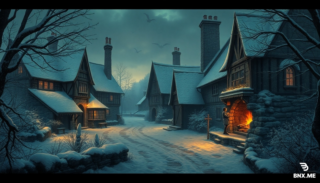 Medieval English village in deep winter, [Stories by the fireplaceу]