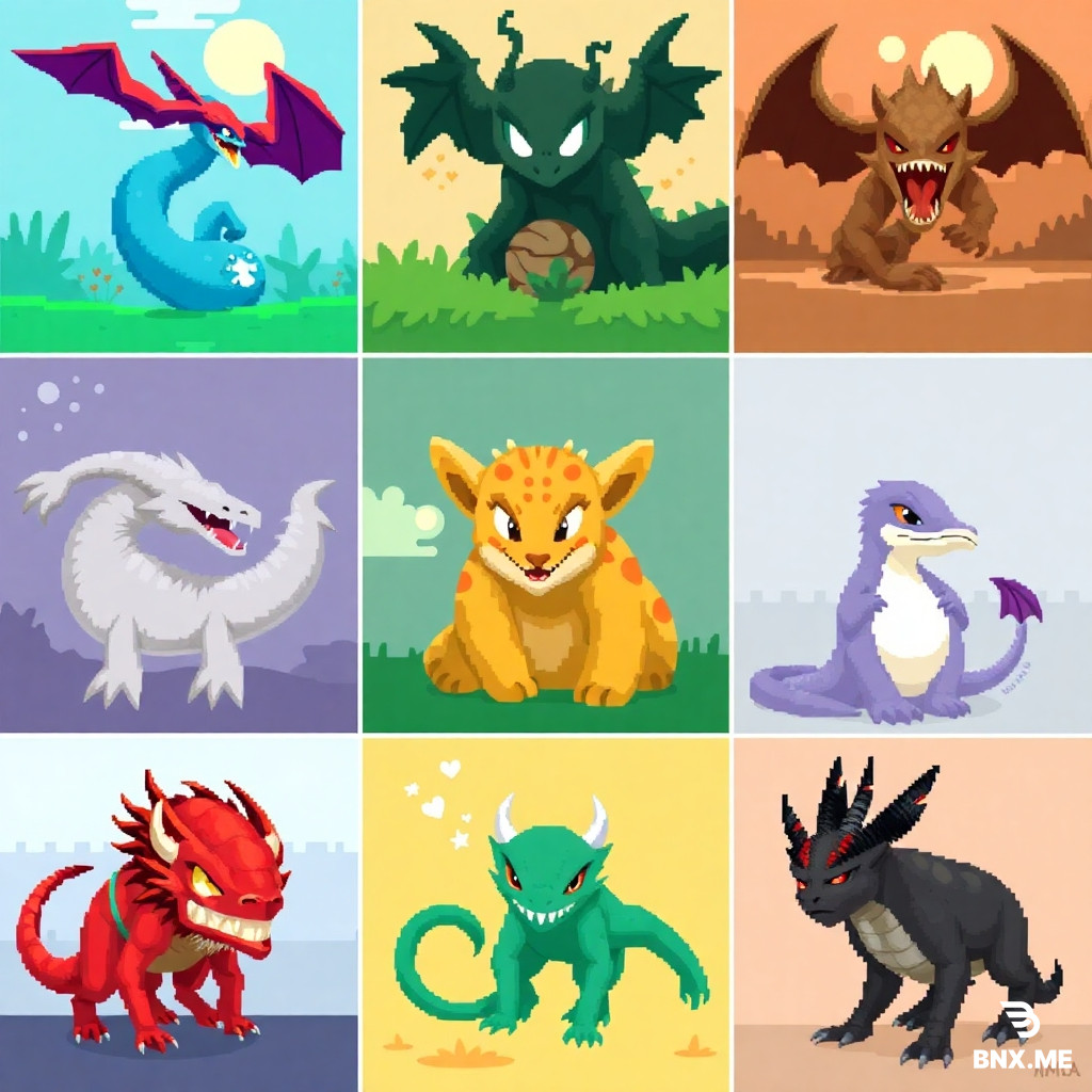 create a 5x5 image grid for the following creatures: