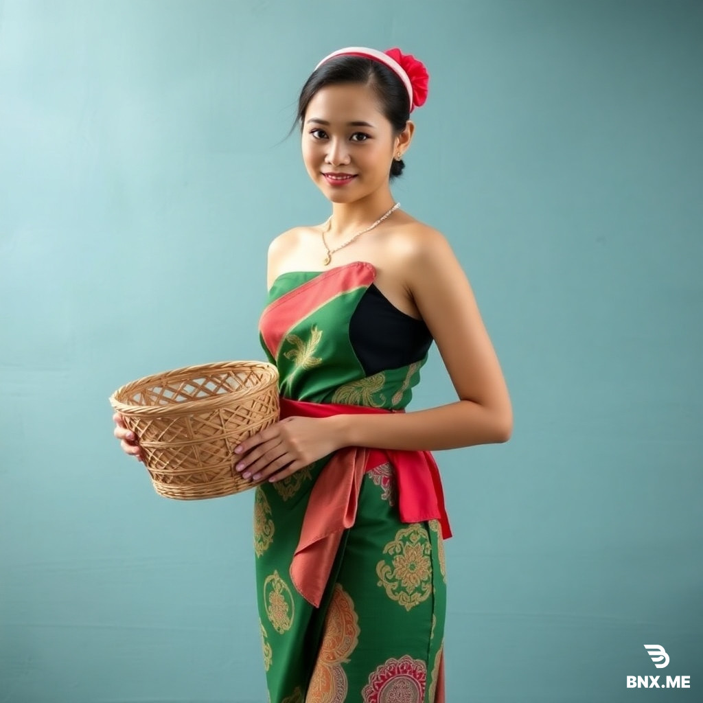 Very cute skinny  Thai maid lady in sarong