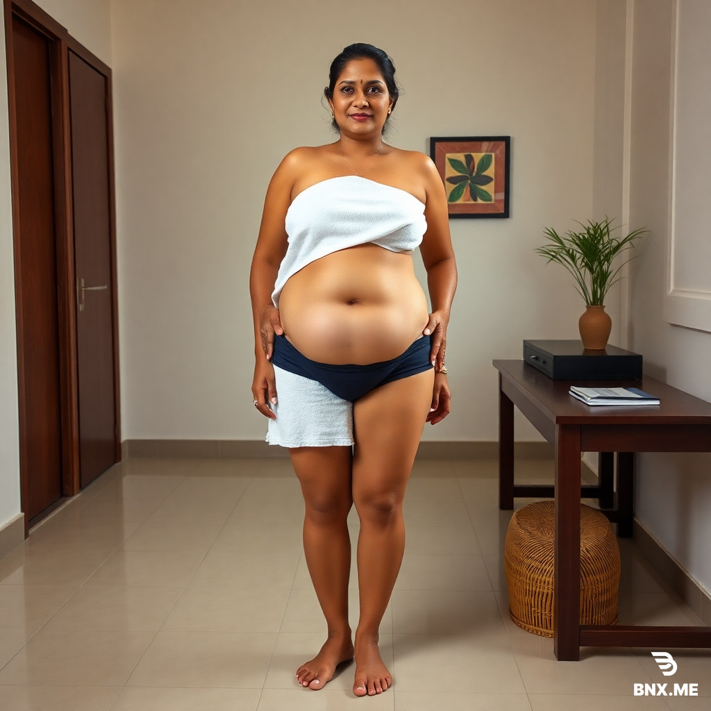 need sri lankan fat fit body 40 years lady wearing only very very tight to body and very very short towel standing photo. standing class room with nice pose. only towel belly area 1.5 inch